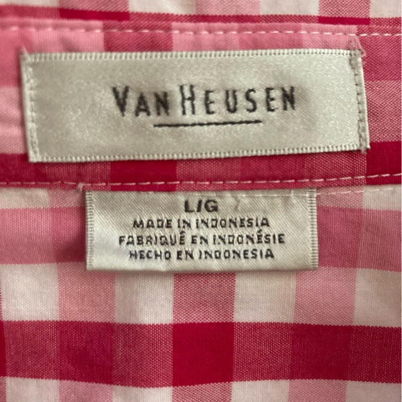 Van Heusen pink/white checkered blouse 3/4 sleeve sz L - Picture 11 of 12
